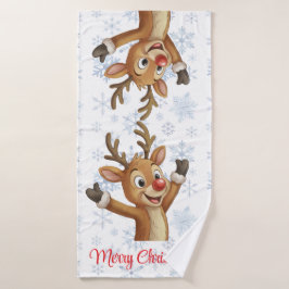 Rudolph with Blue Snowflakes  Bad Handdoek