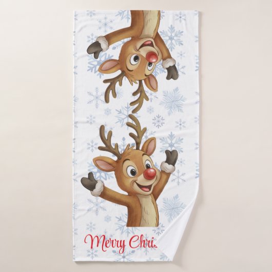 Rudolph with Blue Snowflakes  Bad Handdoek (Badhanddoek)