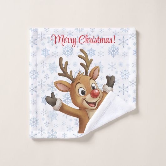 Rudolph with Blue Snowflakes Bad Handdoek (Wasdoekje)