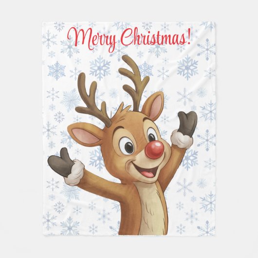 Rudolph with Blue Snowflakes Fleece Deken (Voorkant)