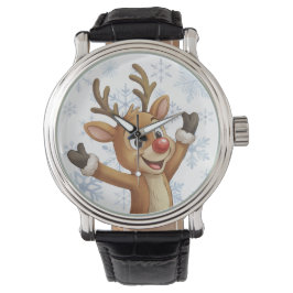 Rudolph with Blue Snowflakes  Horloge