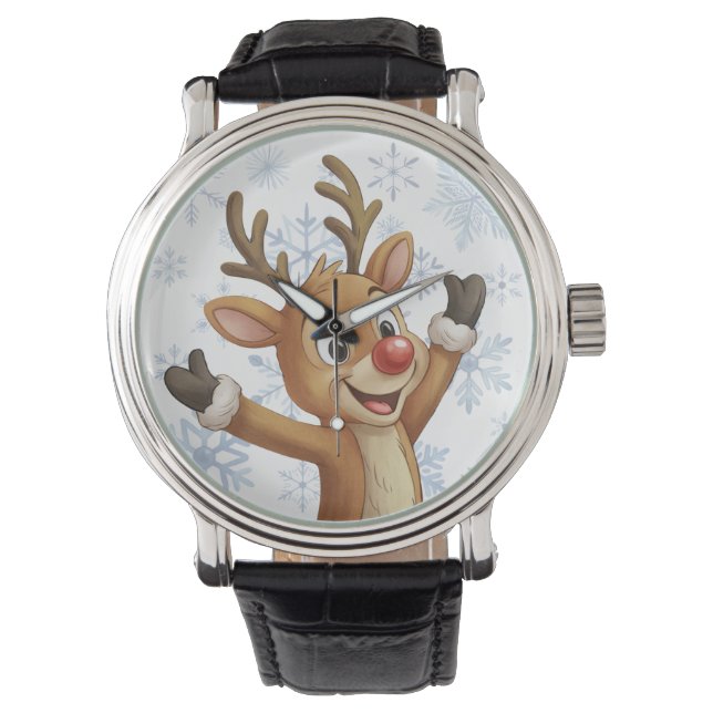 Rudolph with Blue Snowflakes  Horloge (Voorkant)