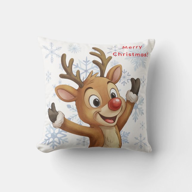 Rudolph with Blue Snowflakes Reversible Kussen (Voorkant)