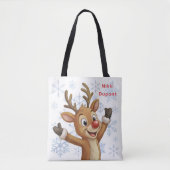 Rudolph with Blue Snowflakes Reversible Tote Bag (Voorkant)