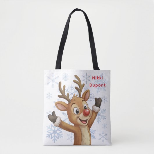 Rudolph with Blue Snowflakes Reversible Tote Bag (Voorkant)
