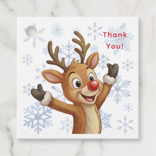 Rudolph with Blue Snowflakes Thank You Bedankjes Labels (Voorkant)