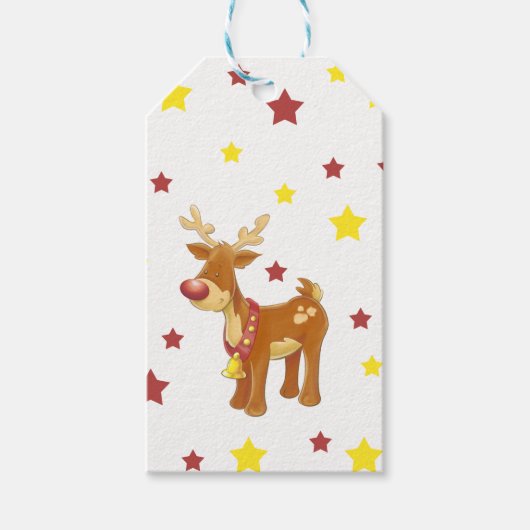 Rudolph's red nosrenders kerststerren cadeaulabel (Voorkant)