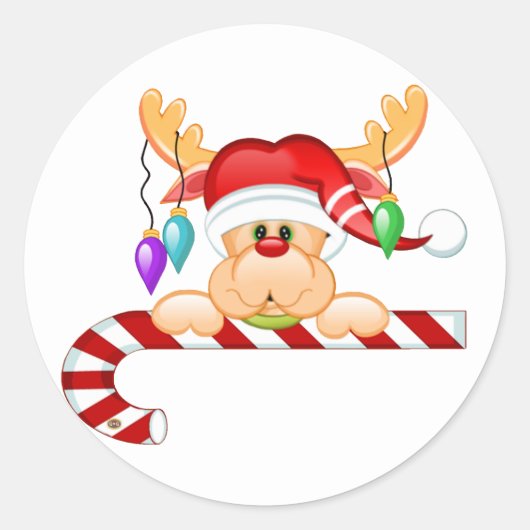 Rudy Candy Cane Ronde Sticker (Voorkant)