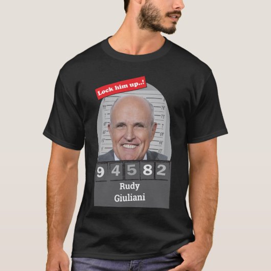 Rudy Giuliani Satirische Mugshot Plezier Sluit hem T-shirt (Voorkant)