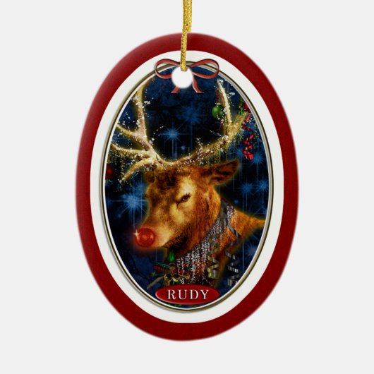 Rudy Reindeer Digital Art Red Keramisch Ornament (Voorkant)