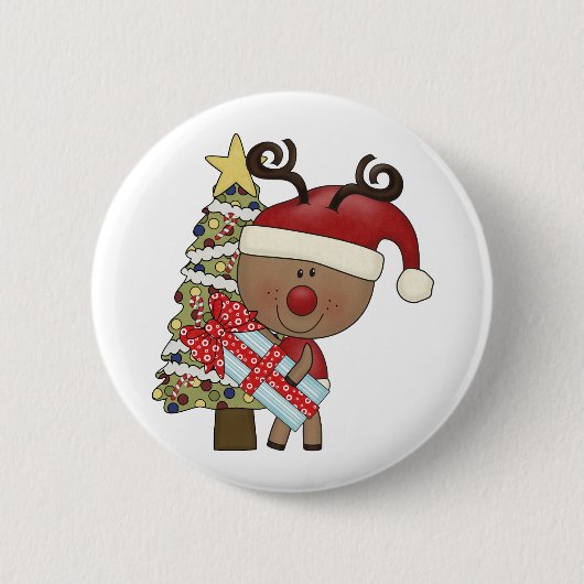 Rudy Reindeer Holiday Tree Ronde Button 5,7 Cm (Voorkant)