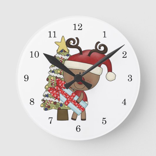 Rudy Reindeer Holiday Tree Ronde Klok (Voorkant)