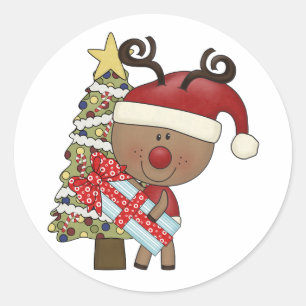 Rudy Reindeer Holiday Tree Ronde Sticker
