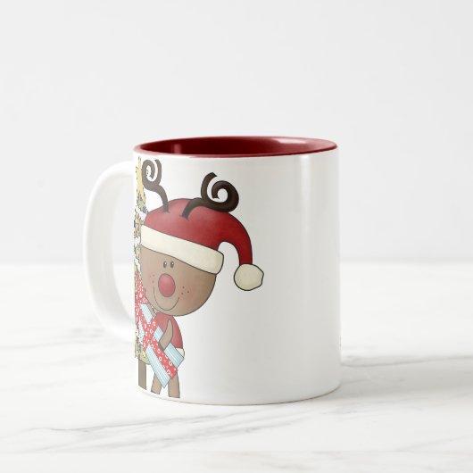 Rudy Reindeer Holiday Tree Tweekleurige Koffiemok (Voorkant links)