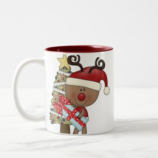 Rudy Reindeer Holiday Tree Tweekleurige Koffiemok (Links)