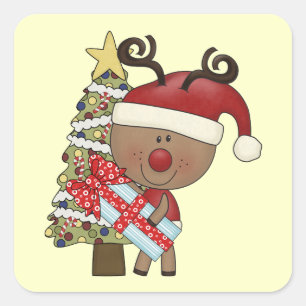 Rudy Reindeer Holiday Tree Vierkante Sticker