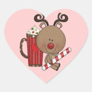 Rudy Reindeer met Cacao Hart Sticker