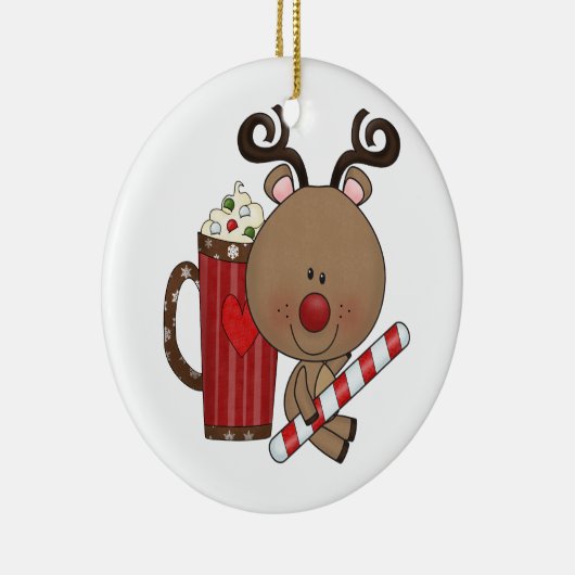 Rudy Reindeer met cacao Keramisch Ornament (Rechts)