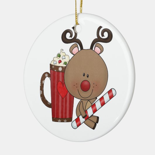 Rudy Reindeer met cacao Keramisch Ornament (Links)