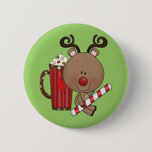 Rudy Reindeer met Cacao Ronde Button 5,7 Cm (Voorkant)