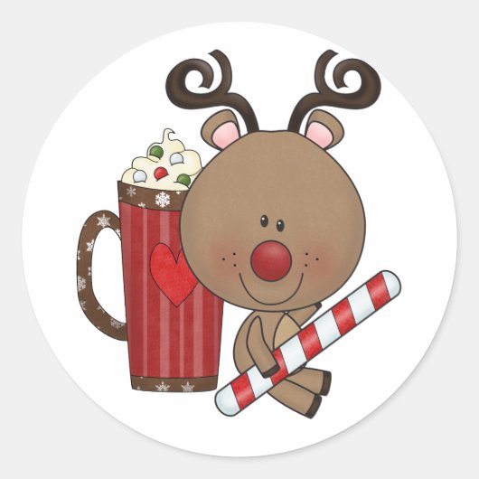 Rudy Reindeer met Cacao Ronde Sticker (Voorkant)