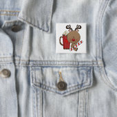 Rudy Reindeer met Cacao Vierkante Button 5,1 Cm (In situ)