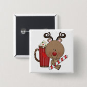 Rudy Reindeer met Cacao Vierkante Button 5,1 Cm (Voorkant /achterkant)
