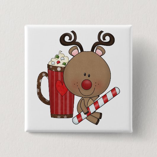 Rudy Reindeer met Cacao Vierkante Button 5,1 Cm (Voorkant)