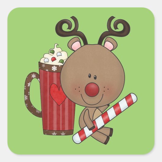 Rudy Reindeer met Cacao Vierkante Sticker (Voorkant)