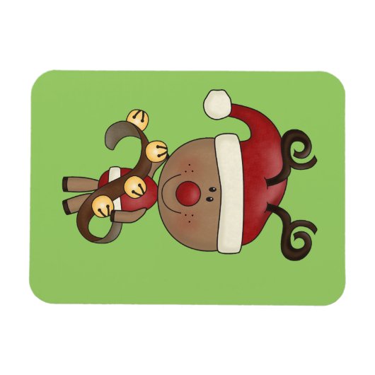 Rudy Reindeer met Klokken Magneet (Horizontaal)