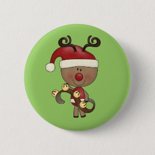 Rudy Reindeer met Klokken Ronde Button 5,7 Cm