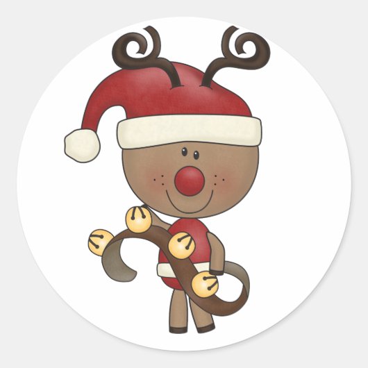 Rudy Reindeer met Klokken Ronde Sticker (Voorkant)