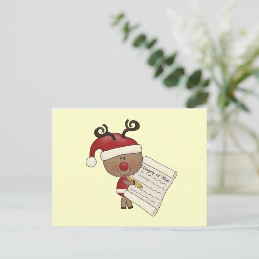 Rudy Reindeer Naughty of Nic Briefkaart (Staand voorkant)