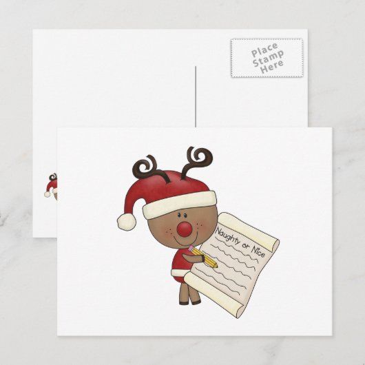 Rudy Reindeer Naughty of Nic Briefkaart (Voorkant / Achterkant)