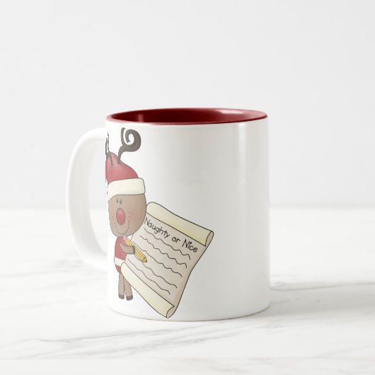 Rudy Reindeer Naughty of Nic Tweekleurige Koffiemok (Voorkant links)