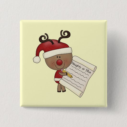 Rudy Reindeer Naughty of Nic Vierkante Button 5,1 Cm (Voorkant)