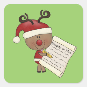 Rudy Reindeer Naughty of Nic Vierkante Sticker