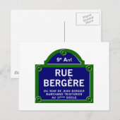 Rue Bergere, Paris Street Sign Briefkaart (Voorkant / Achterkant)