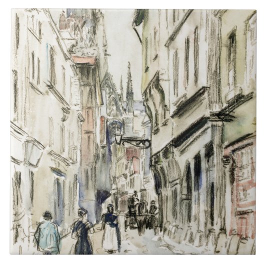 Rue Damiette, Rouen (ca. 1884) van Camille Pissarr Tegeltje (Voorkant)