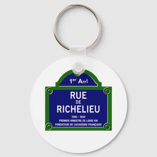 Rue de Richelieu, Paris Street Sign Sleutelhanger (Voorkant)