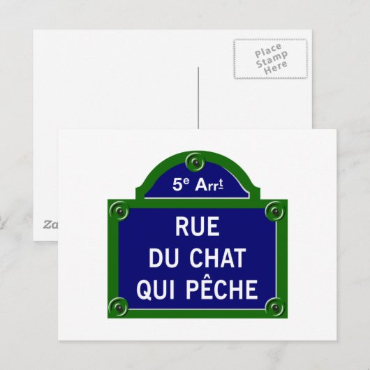 Rue du Chat qui Peche, Paris Street Sign Briefkaart (Voorkant / Achterkant)