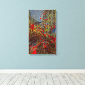 Rue Montorgueil met Flags van Claude Monet Canvas Afdruk (Insitu (Houten vloer))