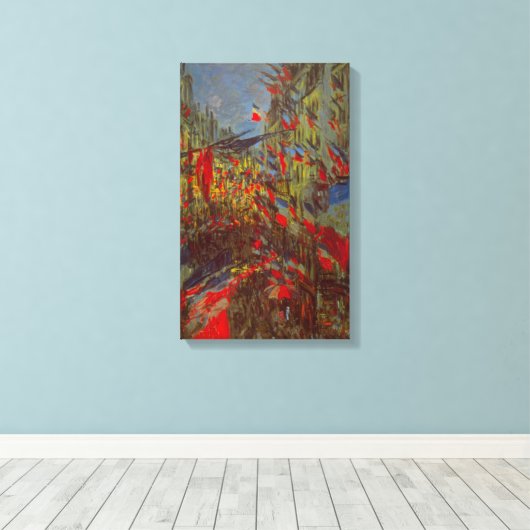 Rue Montorgueil met Flags van Claude Monet Canvas Afdruk (Insitu (Houten vloer))
