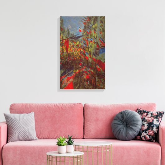 Rue Montorgueil met Flags van Claude Monet Canvas Afdruk (Insitu (Woonkamer))