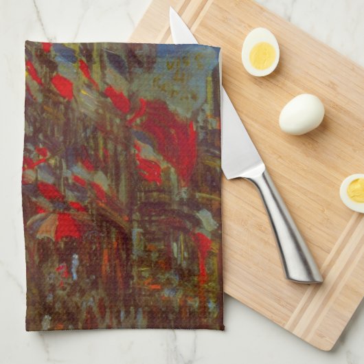 Rue Montorgueil met Flags van Claude Monet Theedoek (Quarter Fold)