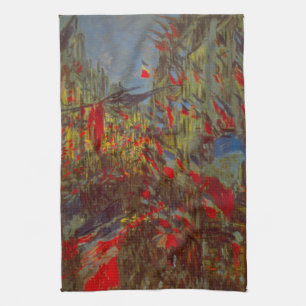 Rue Montorgueil met vlaggen door Claude Monet Theedoek