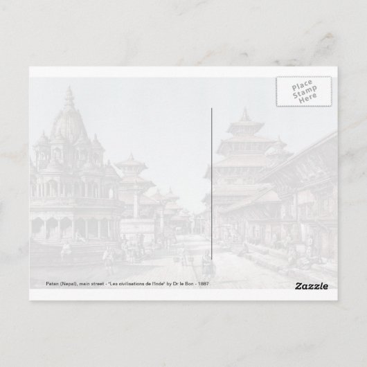 RUE PRINCIPALE DANS PATAN, NÉPAL (1887) BRIEFKAART (Achterkant)