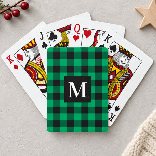 Ruf Groen Buffalo Plaid Monogram Foto Pokerkaarten