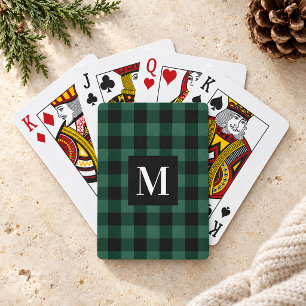 Ruf Groen Buffalo Plaid Monogram Foto Pokerkaarten