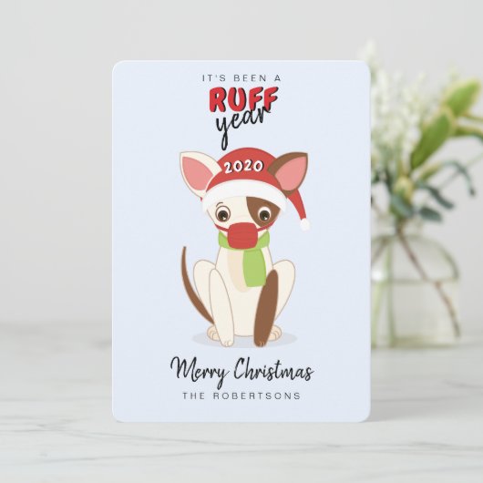 RUFF Jaar Chihuahua in Gezichtsmasker Feestdagenkaart (Staand voorkant)